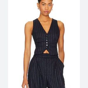 Favorite Daughter Black Pinstripe Sleeveless Vest & Trousers Set